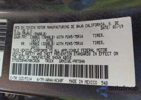 2019 Toyota Tacoma Sr5 V6 z USA, uszkodzony, nr VIN 3TMDZ5BN4KM063826